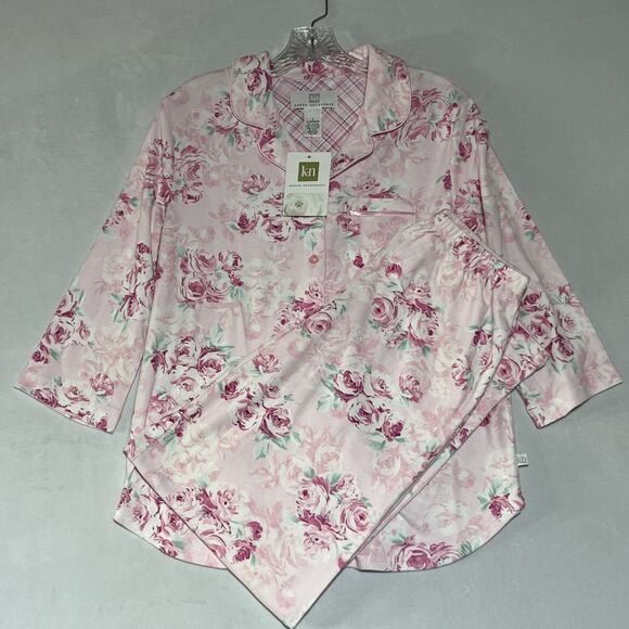 Karen Neuburger Pajamas Sleep Set Womens Small Collared Shirt Pants Pink Floral - Picture 1 of 16
